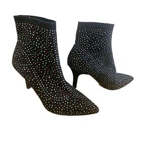 Black Rhinestone Pointed Toe Women's Ankle Boots